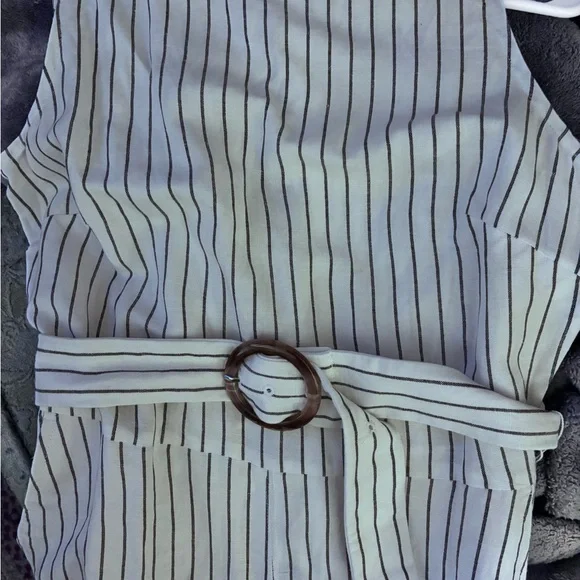 LOFT White Sleeveless Pinstripe Belted Jumpsuit - Picture 6 of 9